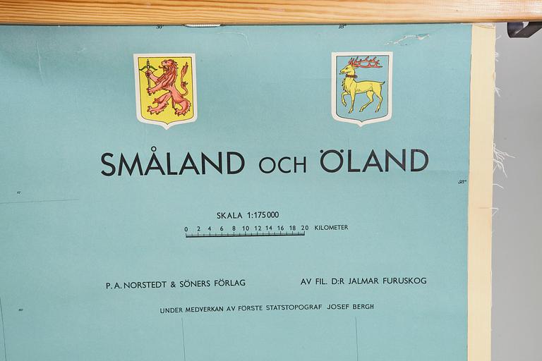 SKOLKARTA, "Småland & Öland", Norstedts, 1900-talets mitt.