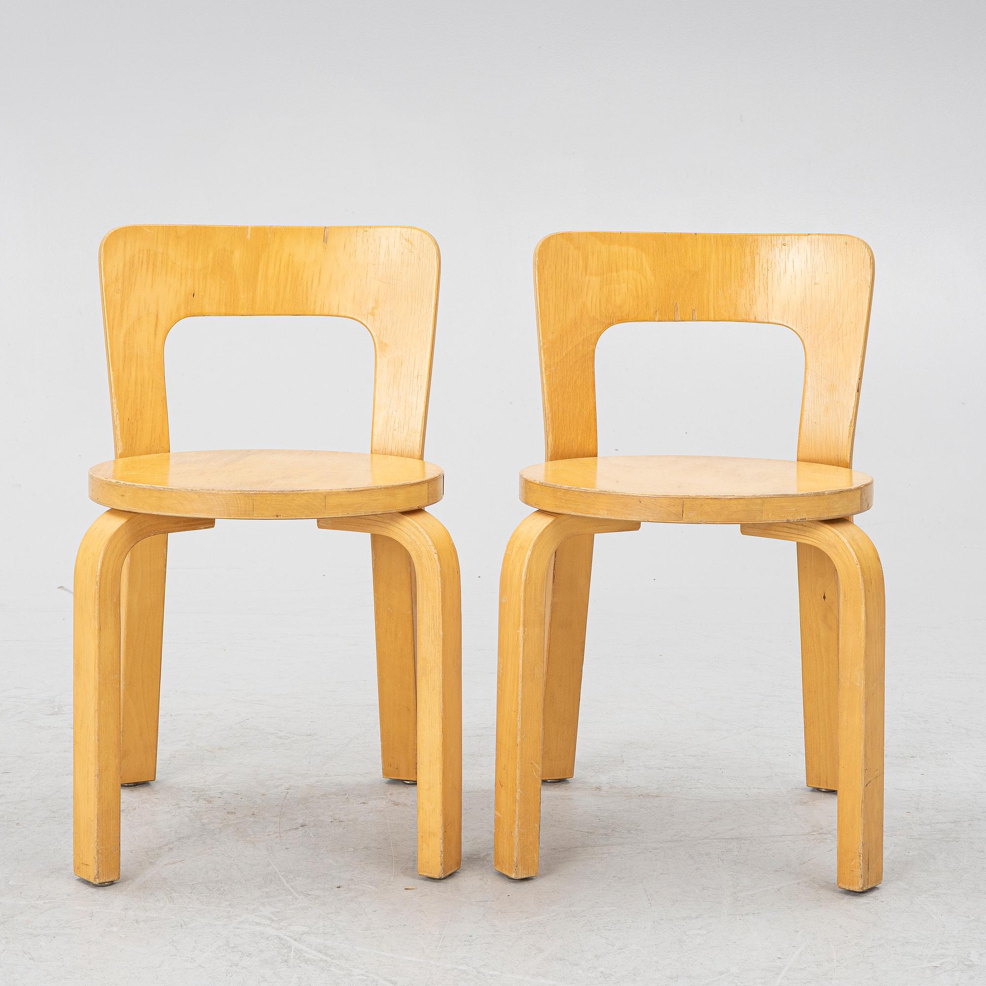 Alvar Aalto, two children's chairs, model N65, Artek, Finland.