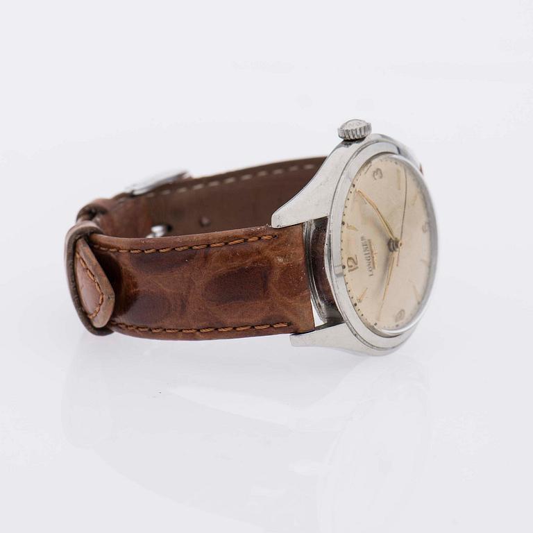 ARMBANDSUR, herr, Longines, stål, läderarmband.