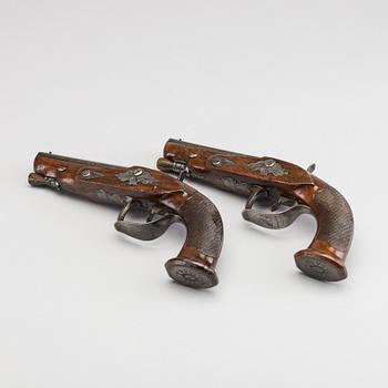 A PAIR OF BELGIAN CAPLOCK PISTOLS, later part of 19th century.