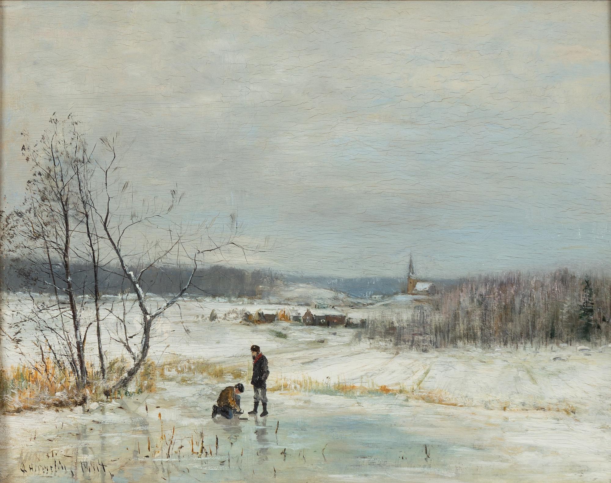 Olof Hermelin, Winter landscape with figures on ice.