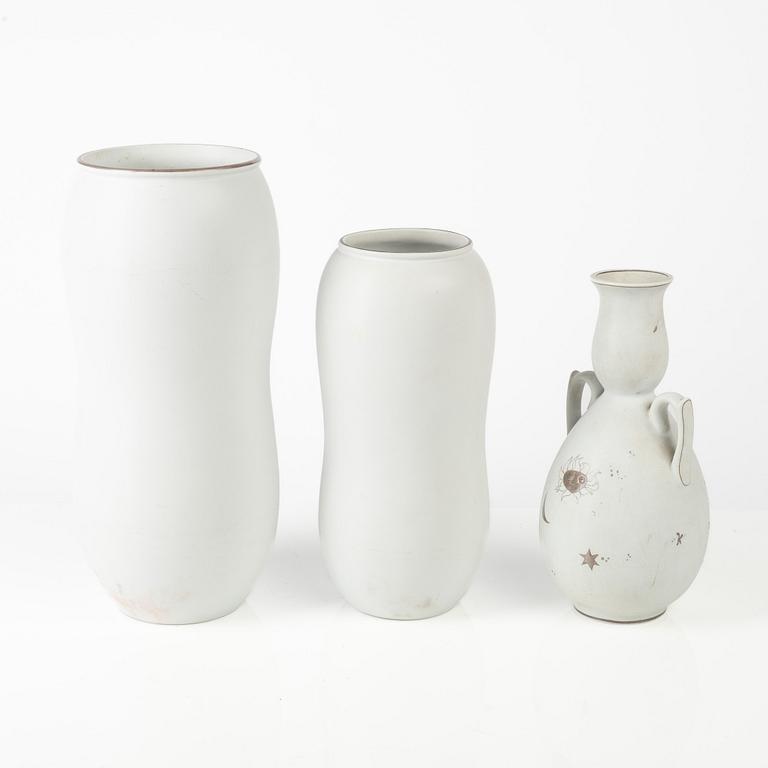 Stig Lindberg, three "Grazia" stoneware vases, Gustavsberg, Sweden, 1946-68.