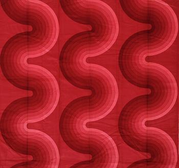 129. Verner Panton, CURTAIN, FABRIC AND SAMPLERS, 6 PIECES.  Cotton velor. A variety of dark to light red nuances and patterns. Verner Panton.