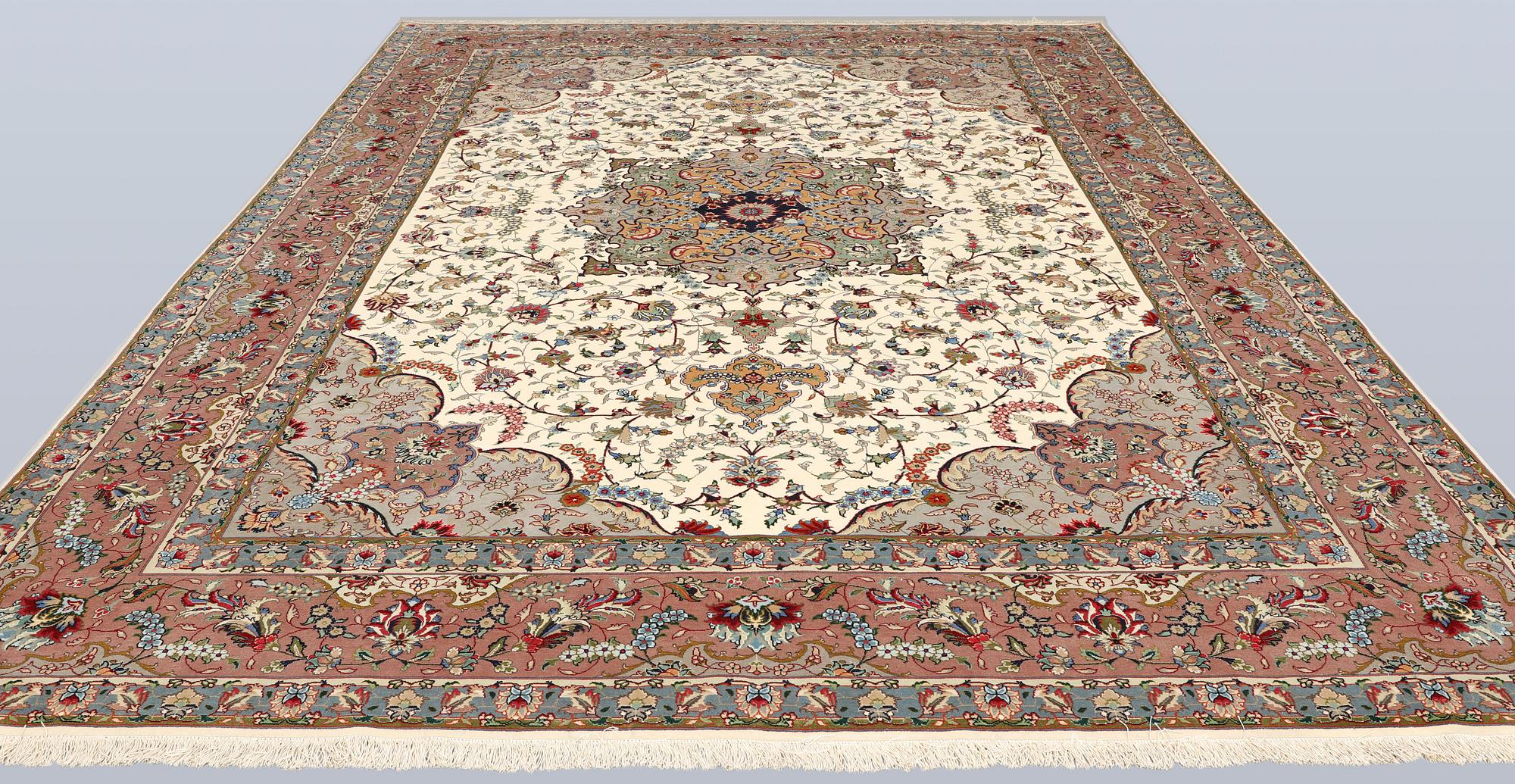 A part silk Tabriz carpet, so-called 50 Raj, approx. 356 x 250 cm.