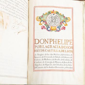 Spanish patent of nobility for the family Sanchez del Bellmont, issued 1742.