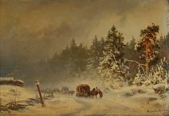 732. Hjalmar Munsterhjelm, Slädåkning i vinterlandskap.