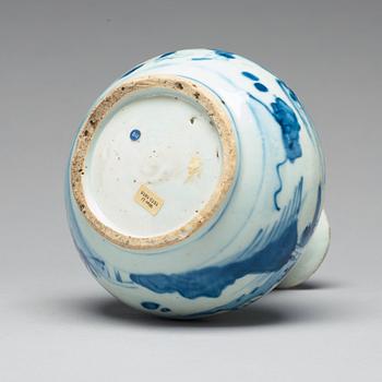 A blue and white kraak kendi, Ming dynasty, Wanli (1572-1620).
