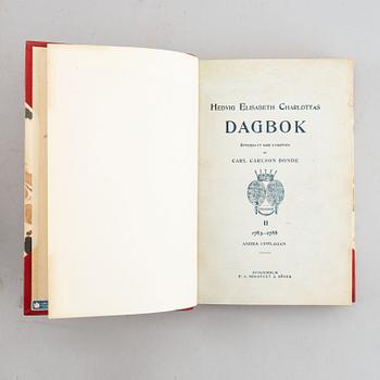 Bokverk, 9+2 vol, Hedvig Elisabeth Charlottas Dagbok och Hedvig Elisabeth Charlottas Memoarer.