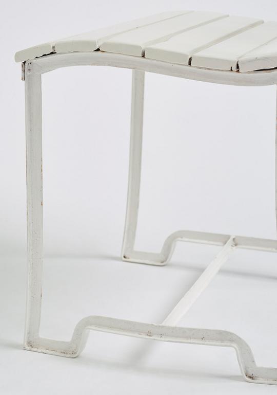 Carl Hörvik, a pair of white lacquered iron garden chairs, possibly manufactured by Thulins vagnsfabrik, Sweden.