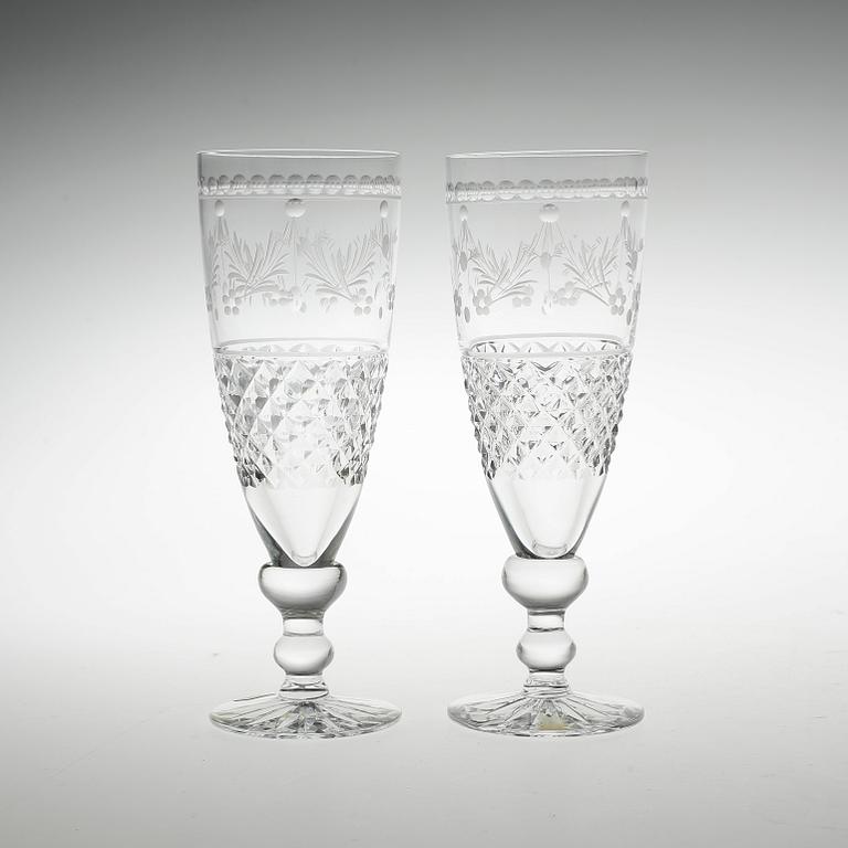 CHAMPAGNEGLAS, 12 st, "Elvira Madigan", Elis Bergh, Kosta, 1900-tal. Signerade.