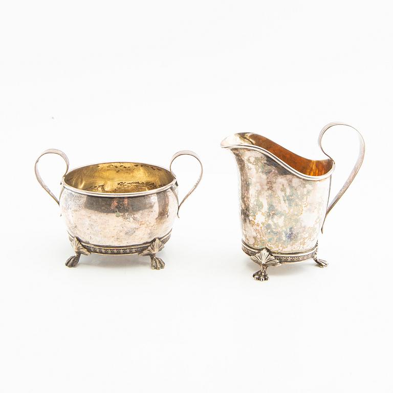 Cream jug and sugar bowl, Gustavian style silver Möllenborg Stockholm 1895 and 1918.