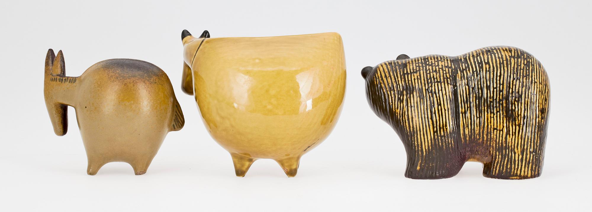 FIGURINER, 3 st, stengods, Lisa Larson, Gustavsberg.