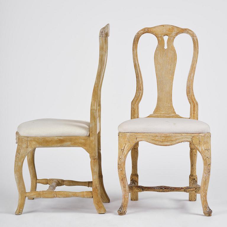 An assembled set of eight Swedish rococo chairs, Stockholm, later part 18th century.