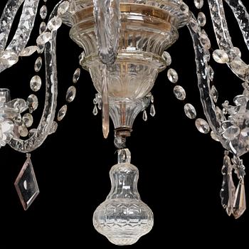 An Irish George III cut glass eight light chandelier, later part of the 18th century.