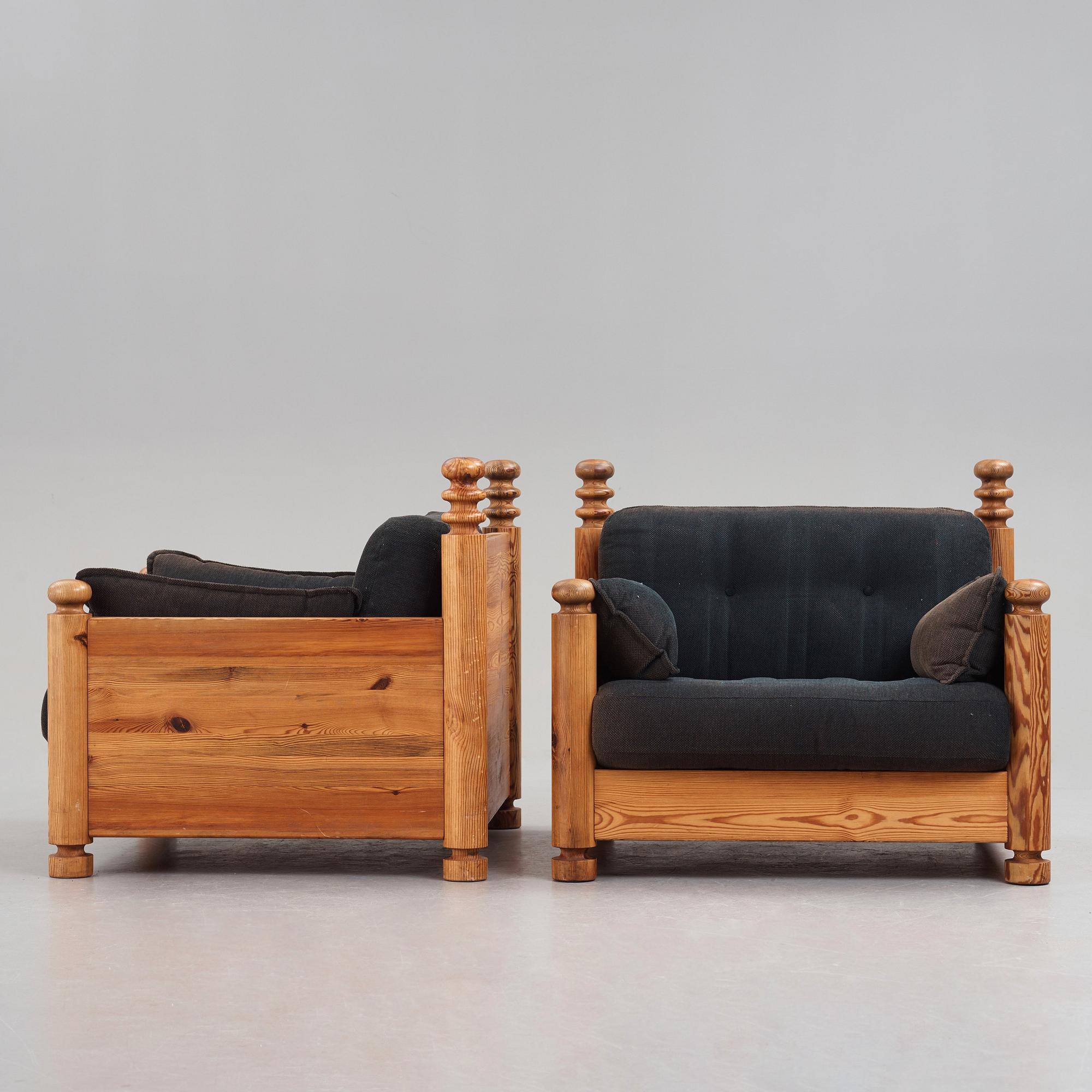 Uno & Östen Kristiansson, a pair of lounge chairs, Luxus, Sweden 1970s.