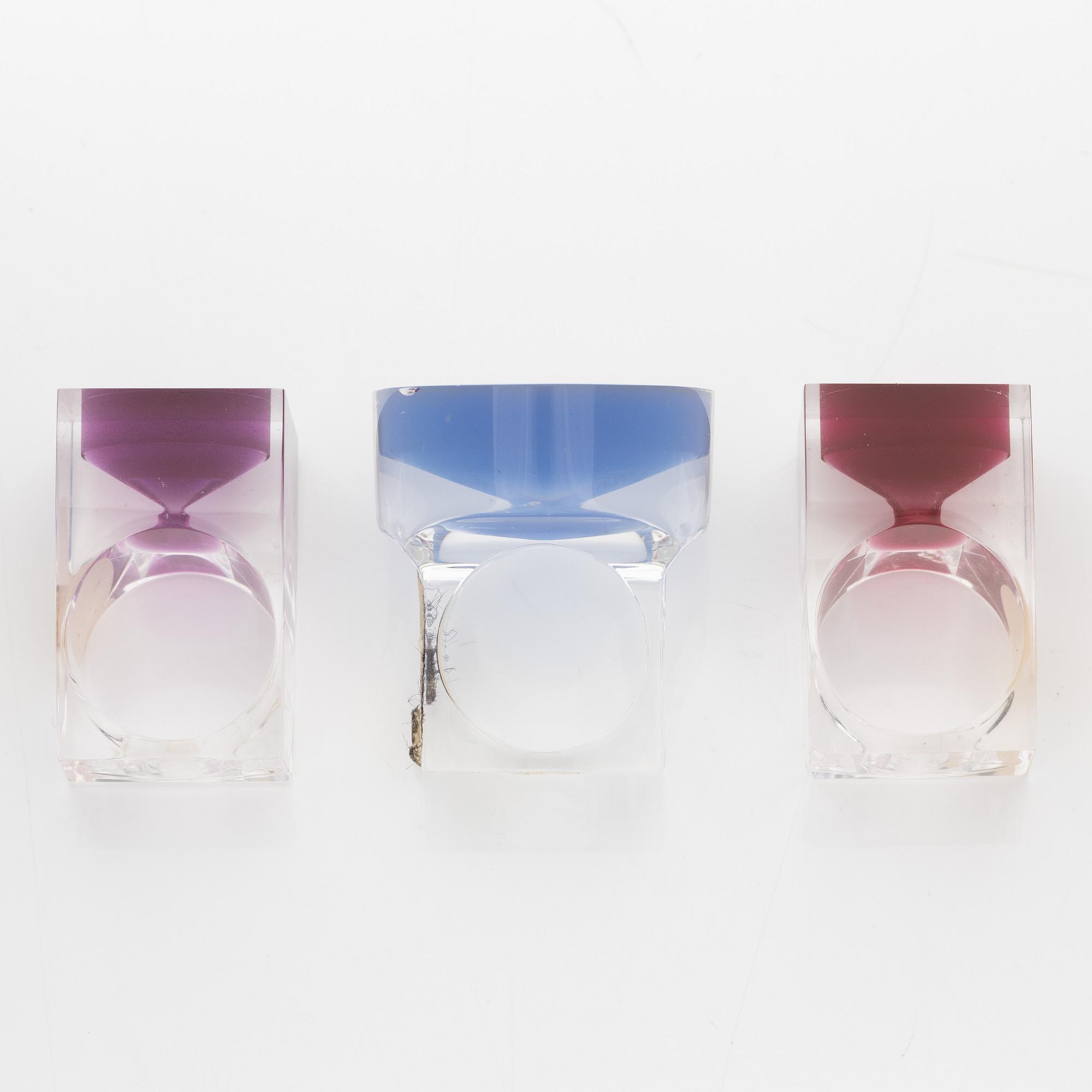 Siv Lagerström, three acrylic plastic rings, 1970s.