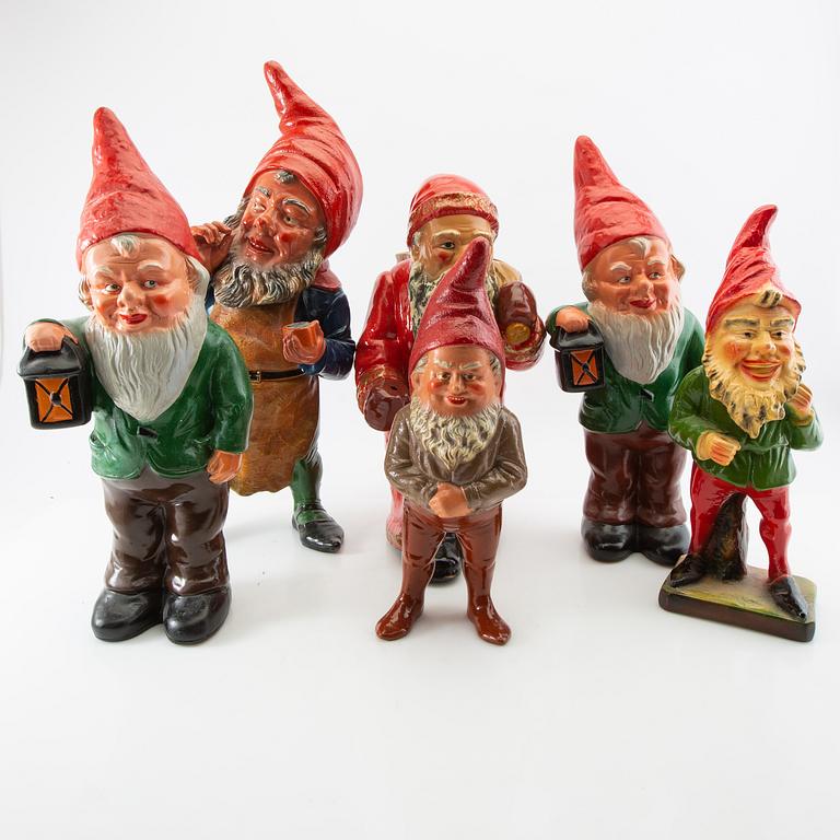 Gnomes 6 pcs mostly Germany mid/second half of the 20th century painted terracotta.