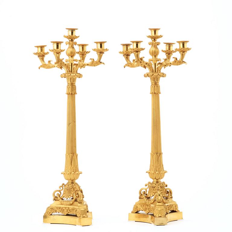 KANDELABRAR, för fem ljus, ett par, Frankrike, 1800-tal.