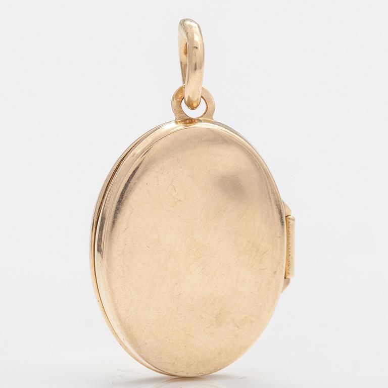 RIIPUS/MEDALJONKI, 14K kultaa, safiiri, timantteja n. 0.01 ct yht.