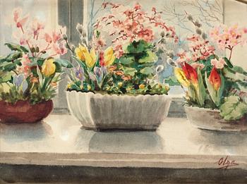 420. Olga Alexandrovna (Storfurstinnan), Vårblommor på fönsterbräda.