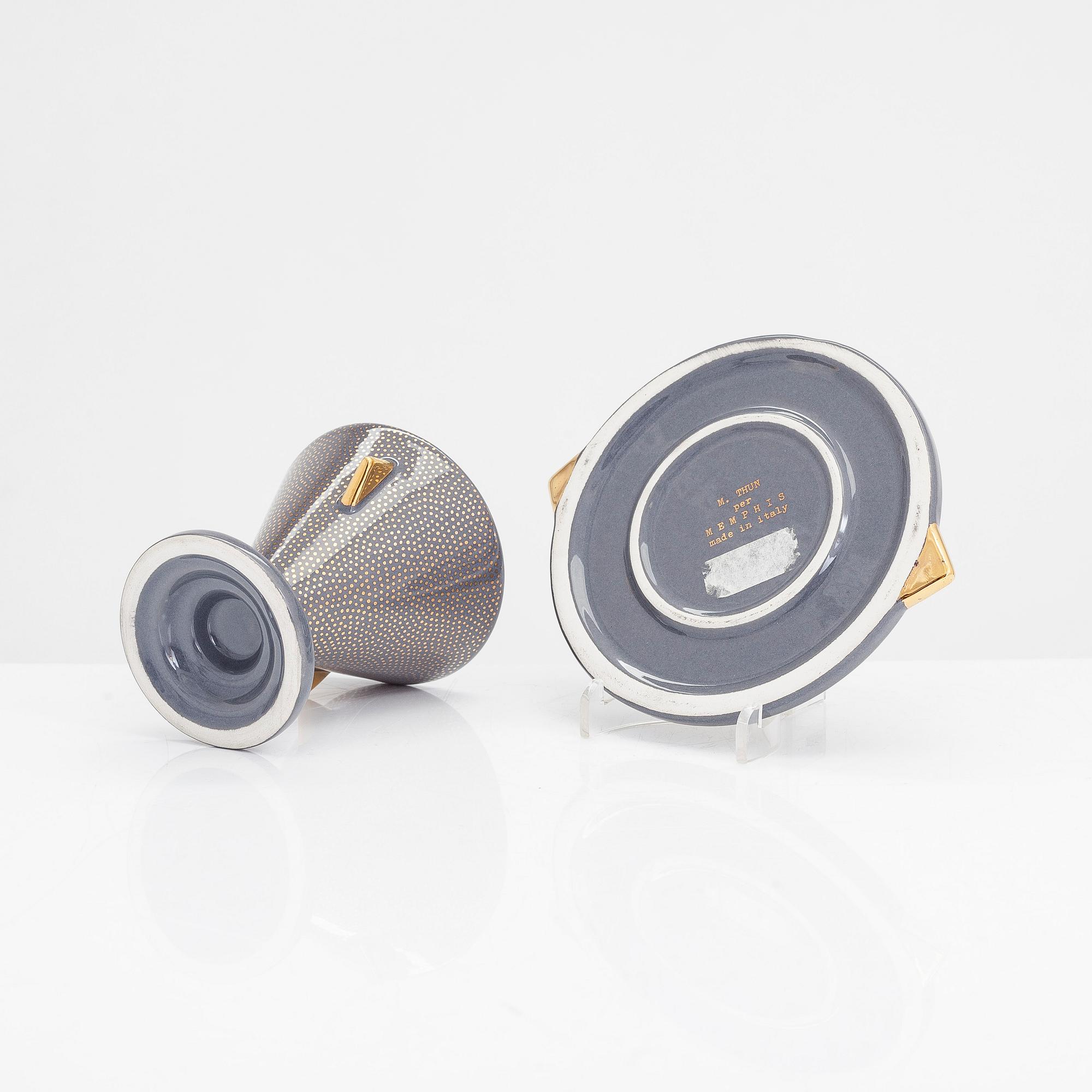 Matteo Thun, a Memphis 'Nefertiti' tea set, Bitossi, Montelupo Fiorentino, Italy 1980s.