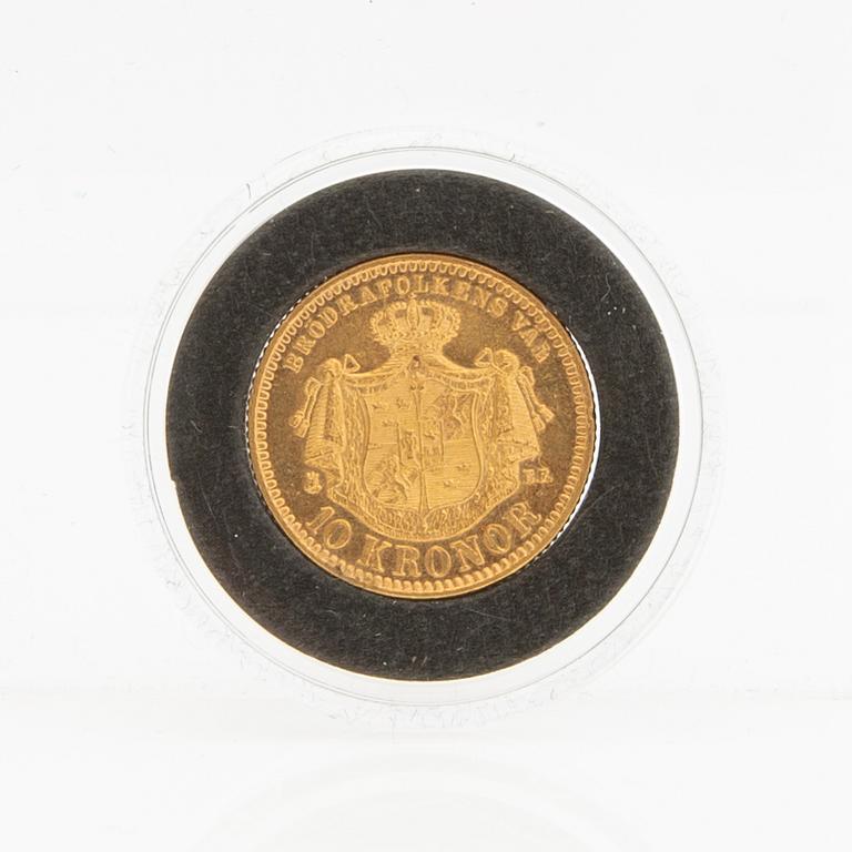 Guldmynt Sverige, Oscar II 10 kr, 1883, felpräglat.