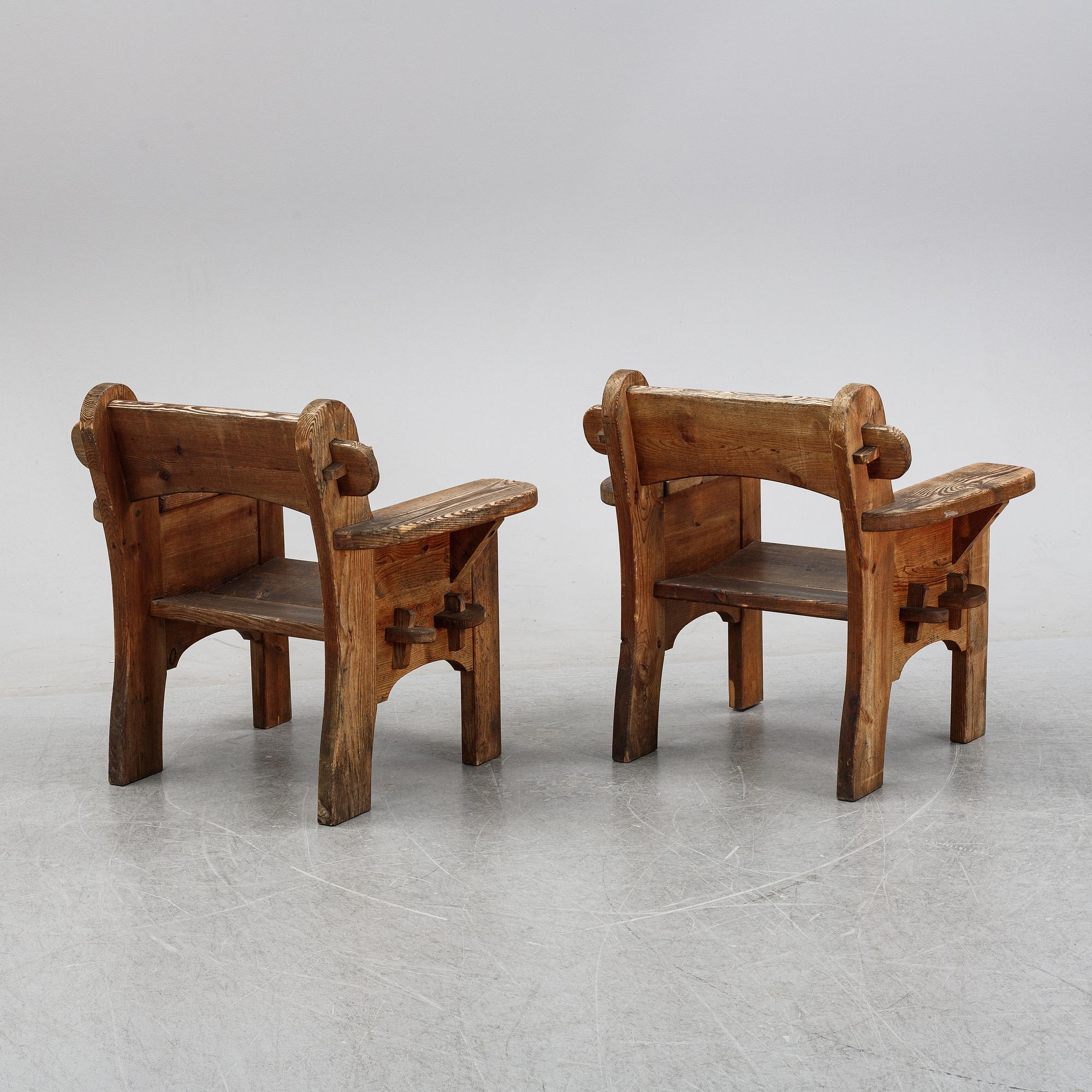 David Rosén, a pair of "Berga" pine armchairs, Nordiska Kompaniet, Sweden 1940's.