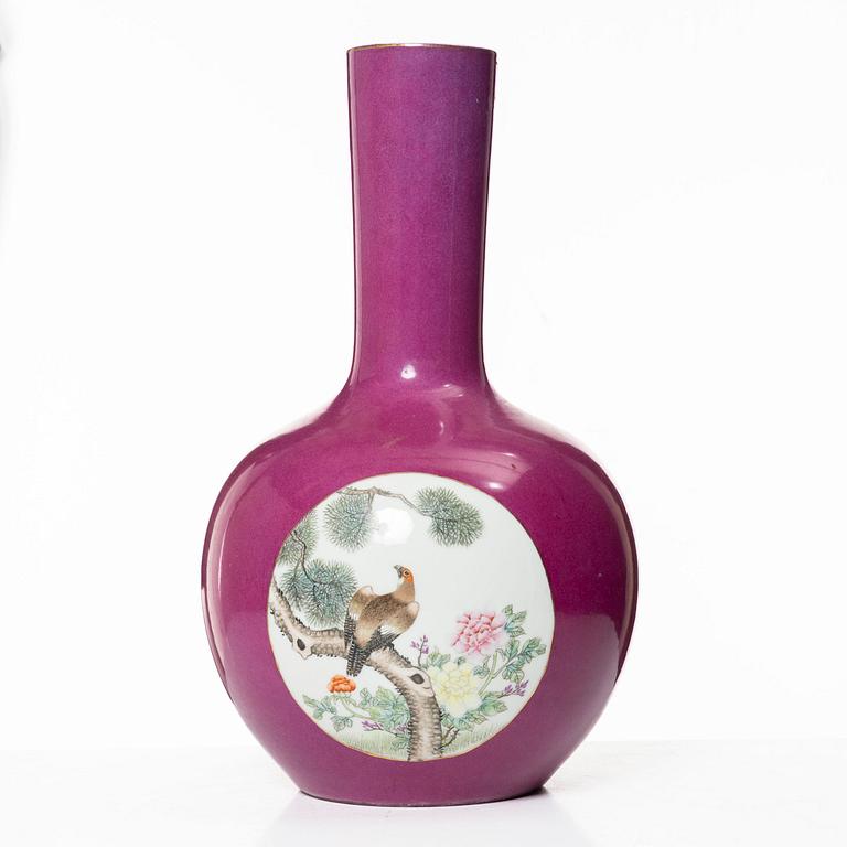 A pink ground Chinese famille rose vase, 20th century.