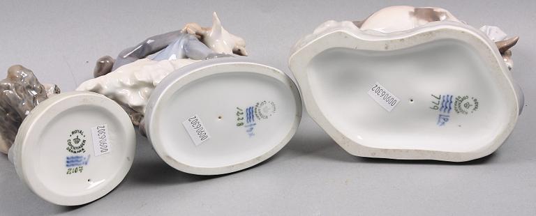 FIGURINER, 3 st, porslin, Royal Copenhagen, Danmark.