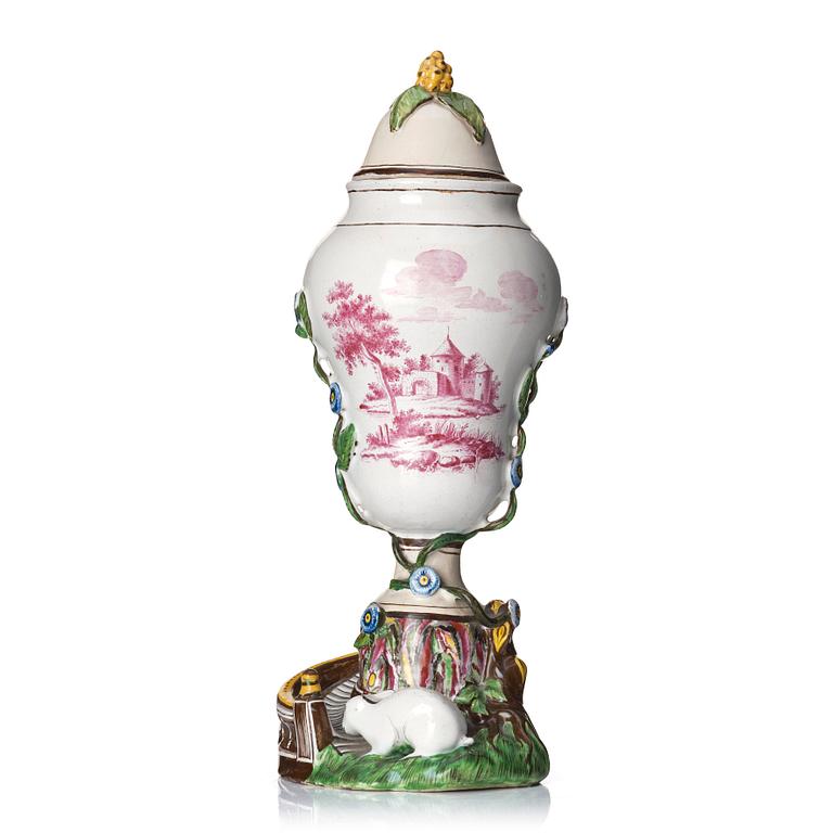 A Swedish Marieberg faience vase with cover, 18th century.