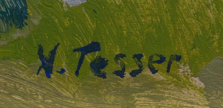 VIKTOR TESSER, olja på pannå, signerad.