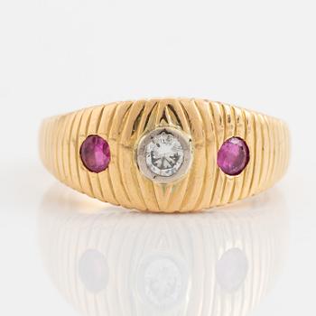 Gold, brilliant cut diamond and ruby ring.