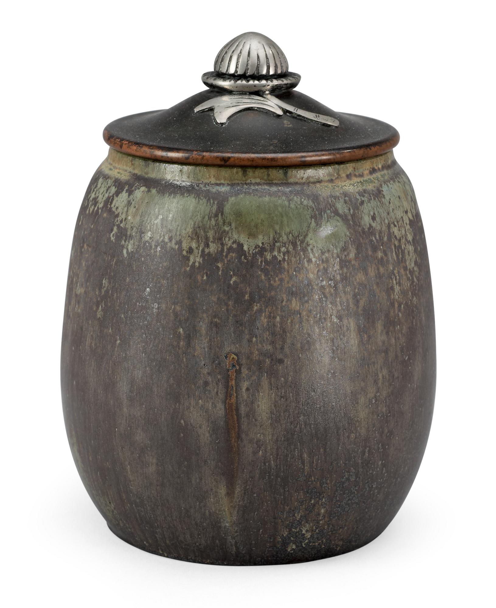 A Patrick Nordström stoneware urn with bronze cover, Den Konglige porcelainsfabrik, Denmark 1922.