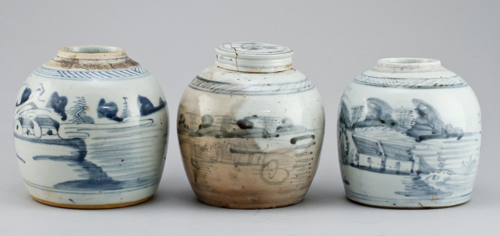 BOJANER, 3 st, porslin, Kina, 1800-tal.