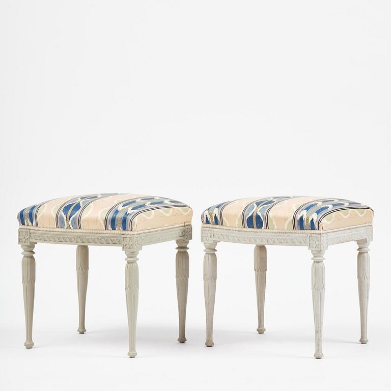 A pair of late Gustavian stools by J. Hammarström (master in Stockholm 1794-1812).