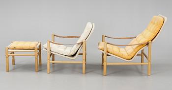 FÅTÖLJER, 2 st samt PALL, "Junker", Bror Boije, Dux, 1900-talets andra hälft.