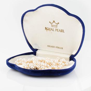 COLLIER, odlade pärlor med lås i 18K vitguld med odlad pärla och 6 briljantslipade diamanter 0.20 ct, importsmplat.