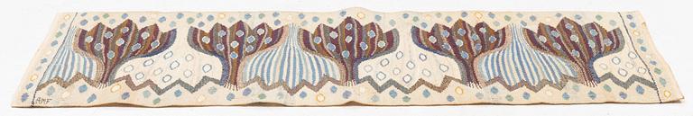 Ann-Mari Forsberg, a textile, 'Blå Crocus', a tapestry variant, c 92,5 x 31 cm, signed AMF.