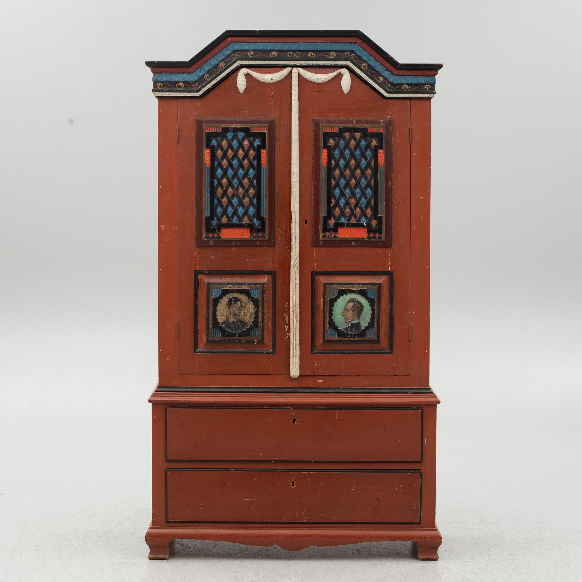 A cabinet, probably Johannes Fundberg, Dalsland, first half of the 19th Century.