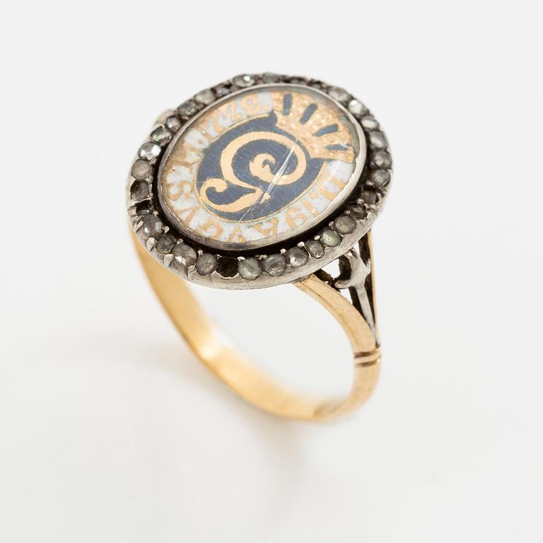 Revolutionsring, Gustav III, guld, silver, emalj och diamanter.