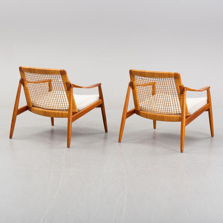 Hartmuth Lohmeyer, a pair of teak and rattan easy chairs, Gemla, Diö, 1950's/60's.