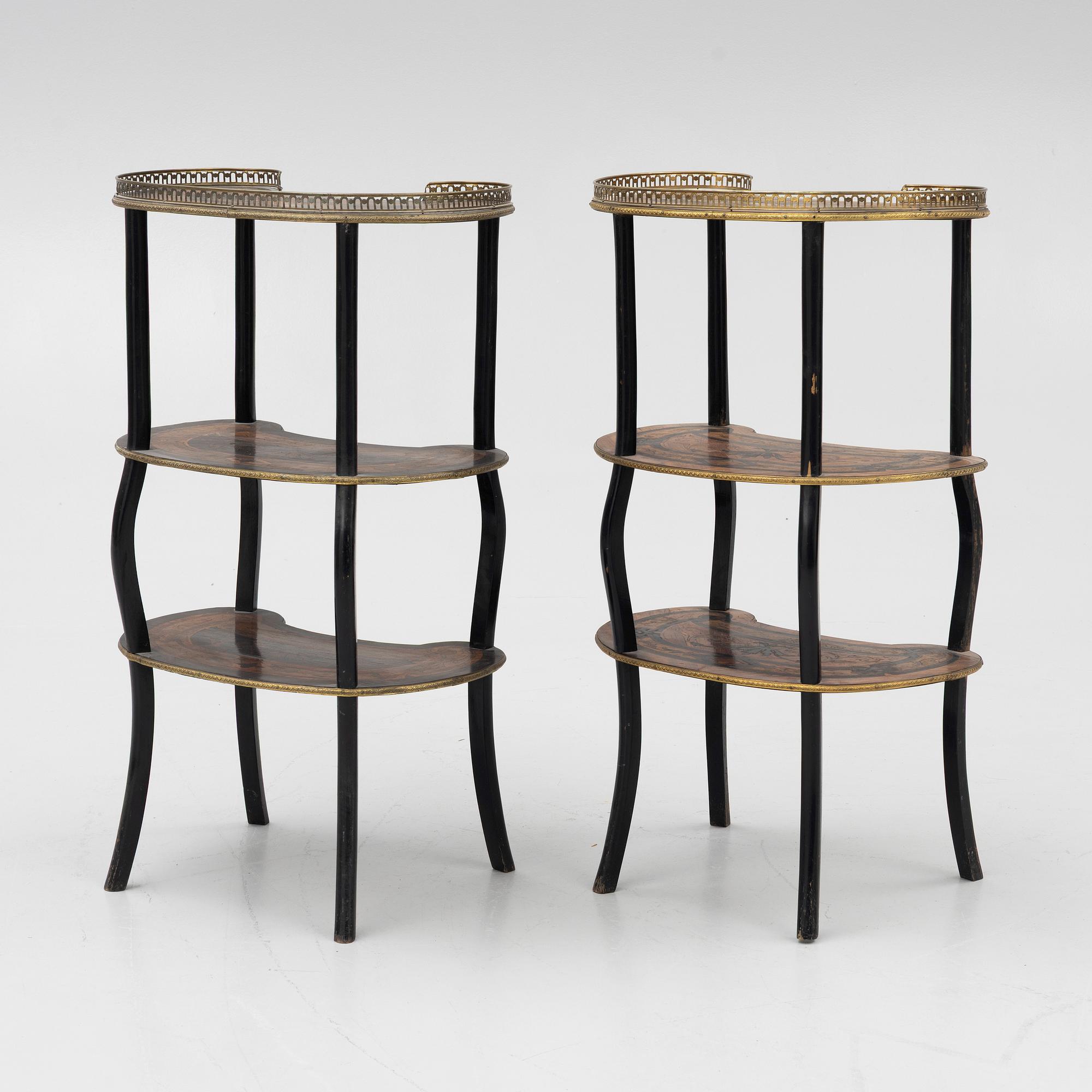 a pair of etageres,  Louis XVI style, circa 1900.