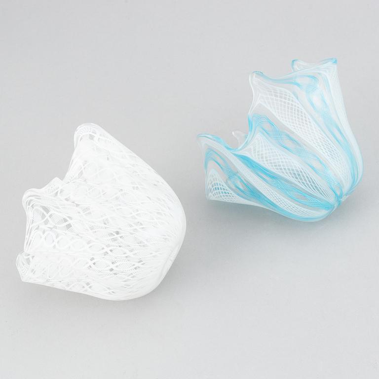 Paolo Venini & Fulvio Bianconi,  two 'Fazzoletto' glass vases, Venini, Murano, Italy.