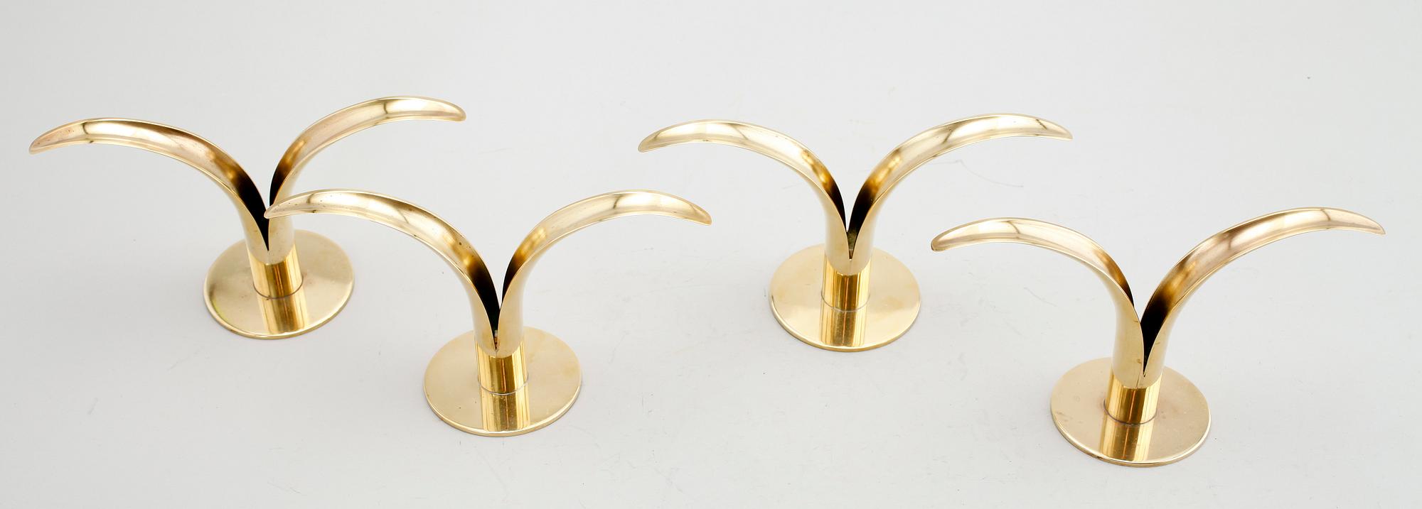 LJUSSTAKAR, 2 par,  mässing, "Lilja " Ivar Ålenius Björk,  Ystad Metall Made in Sweden.