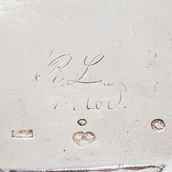 Cream jug, cake server, and sugar tongs in silver, Finland from latter part of the 18th century to 1854.