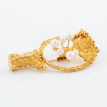 Björn Weckström, brooch "Sea Flower", 18K gold and cultured pearls. Lapponia.