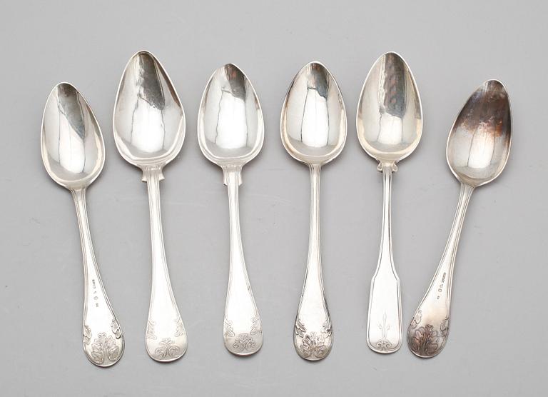 MATSKEDAR, 6 st, silver, olika modeller, 1800-tal. Vikt ca 274 g.
