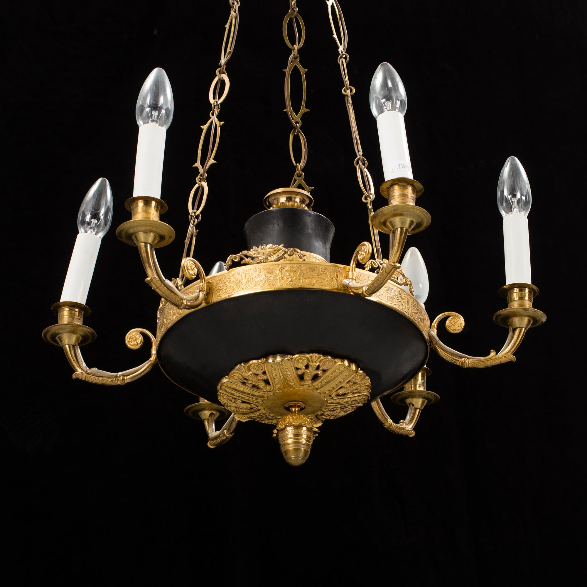 An Empire early 19th century six-light hanging lamp.