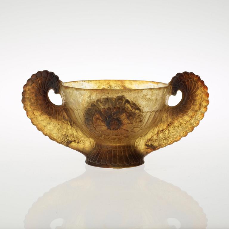 A Gabriel Argy- Rousseau pâte de verre bowl with handles, France, ca 1927.