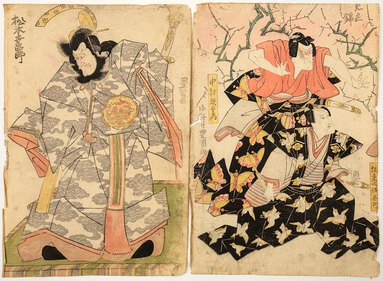 Utagawa Kunisada (Toyokuni III), Kabuki, skådespelarporträtt två stycken.